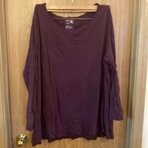 Terra & Sky Maroon with Navy Stripes Long Sleeve T-shirt Size 4X NWOT